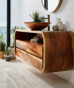 Sculpted Solid Wood Floating Bathroom Vanity with Rounded Edges