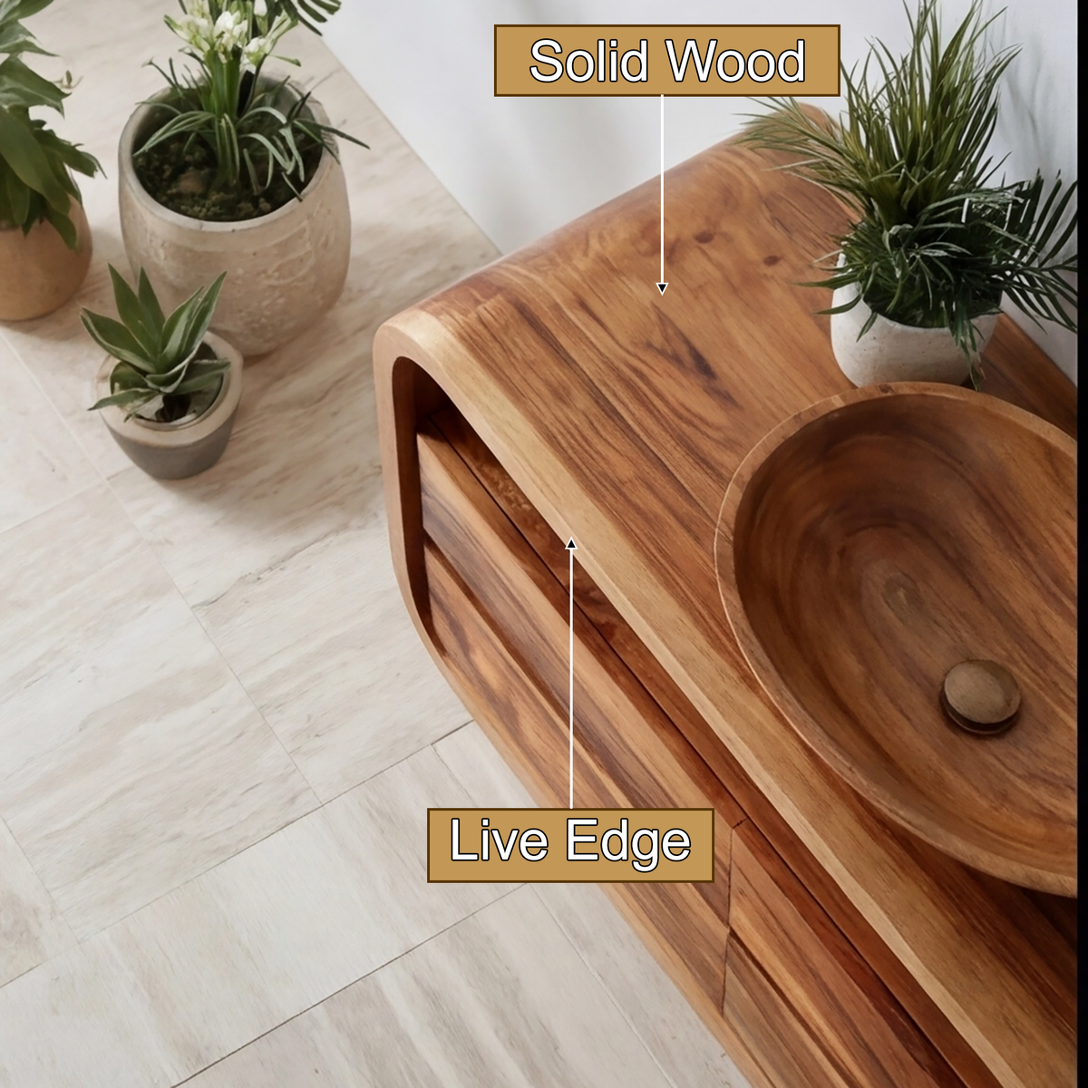 Sculpted Solid Wood Floating Bathroom Vanity with Rounded Edges - Image 3