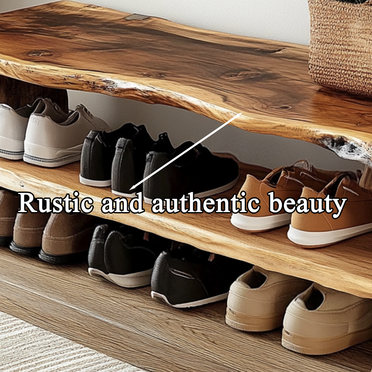 Farmhouse Solid Wood Entryway Shoe Bench with Live Edges - Image 4
