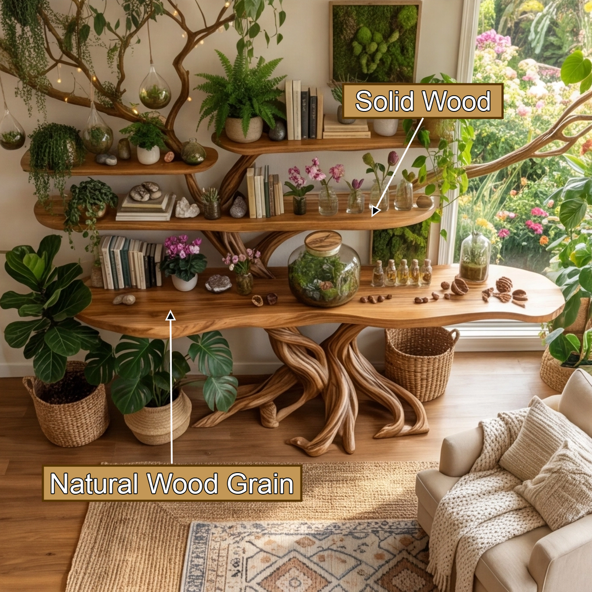 Branching Tree Solid Wood Console Table with Multi-Tier Shelves - Image 3
