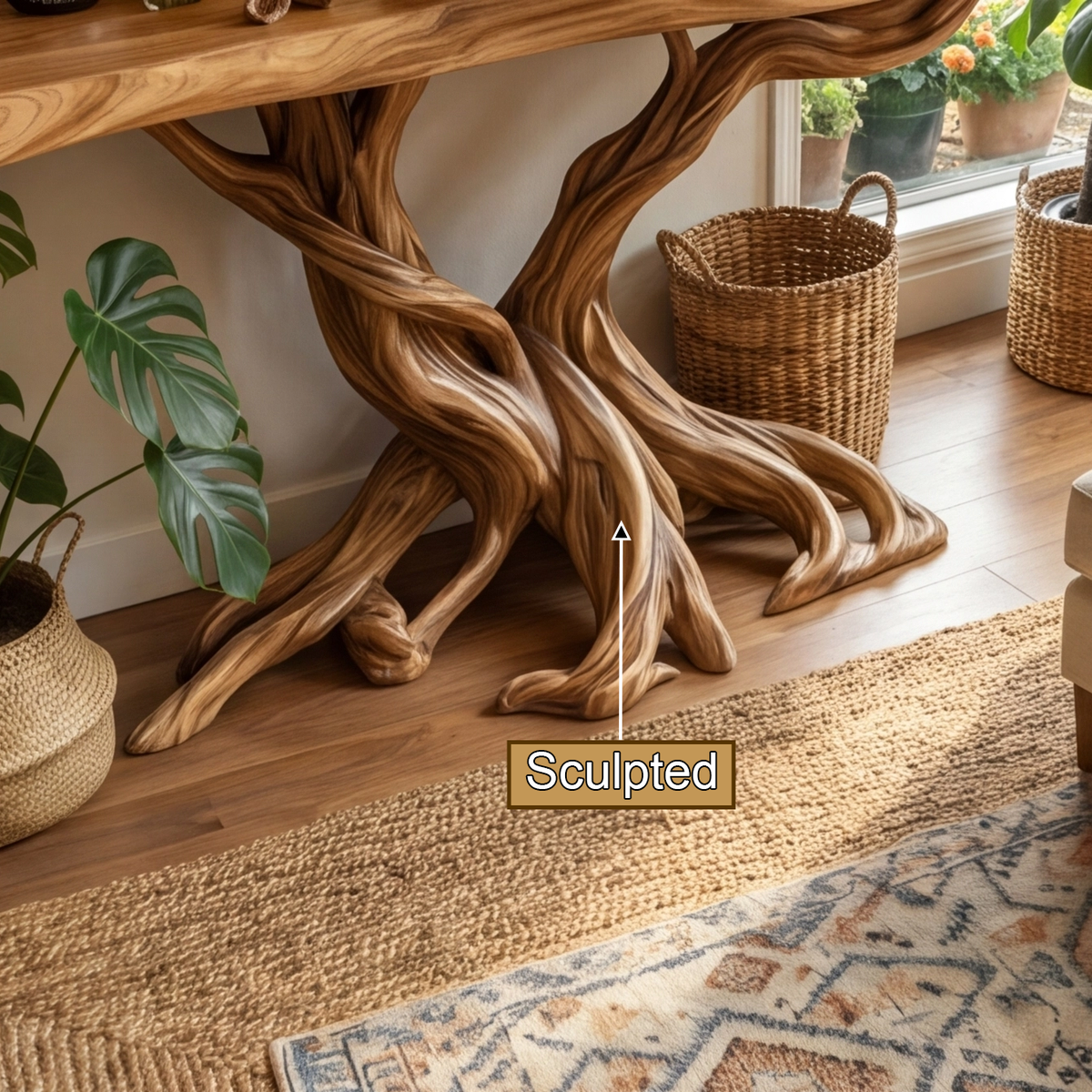 Branching Tree Solid Wood Console Table with Multi-Tier Shelves - Image 4