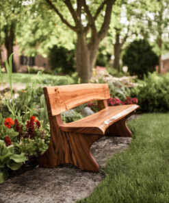 Rustic Live Edge Solid Wood Bench with Backrest for Hallway or Patio