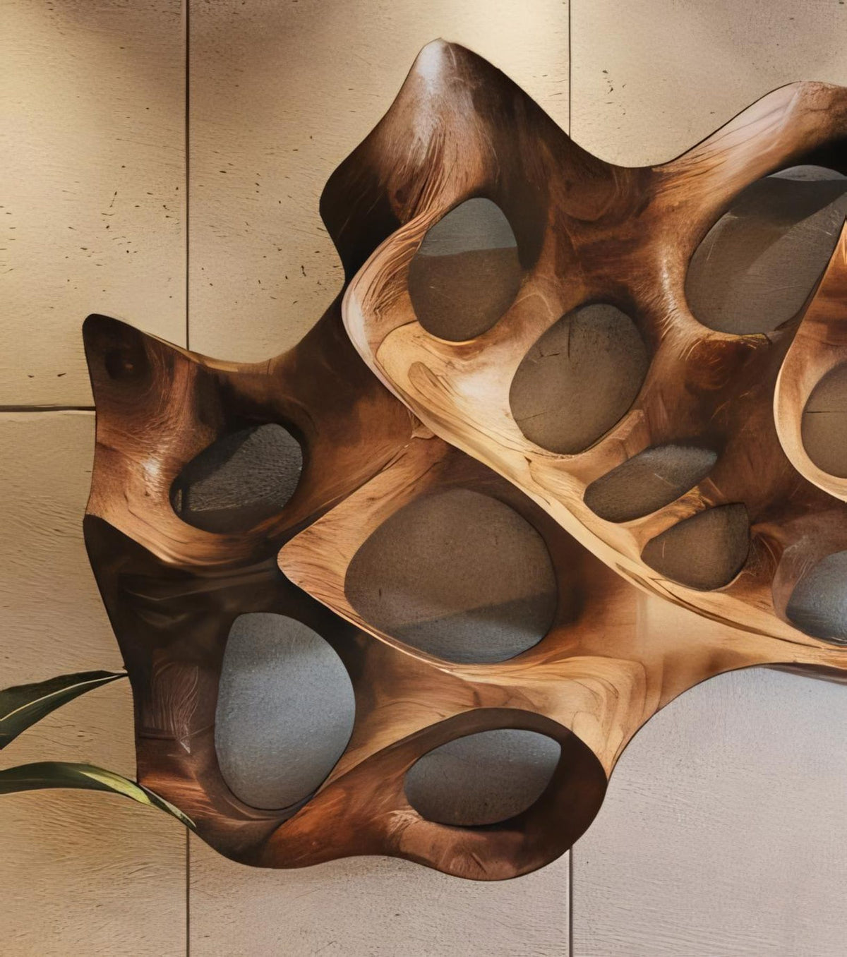 Carved Solid Wood Wall Art Panel in Rustic Modern Style - Image 2