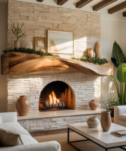 Wave-Form Solid Wood Floating Fireplace Mantel Shelf