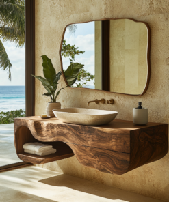 Sculpted Solid Wood Floating Bathroom Vanity with Drawer