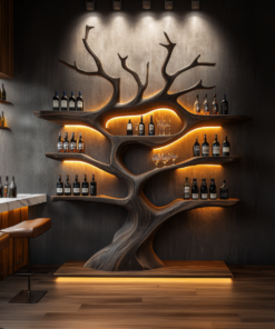 Illuminated Solid Hardwood Tree Wine Rack with LED Backlight