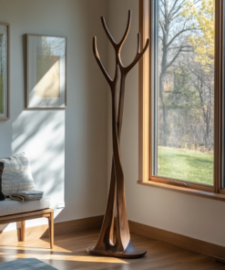 Sculpted Solid Wood Freestanding Tree Coat Rack with Curved Branches