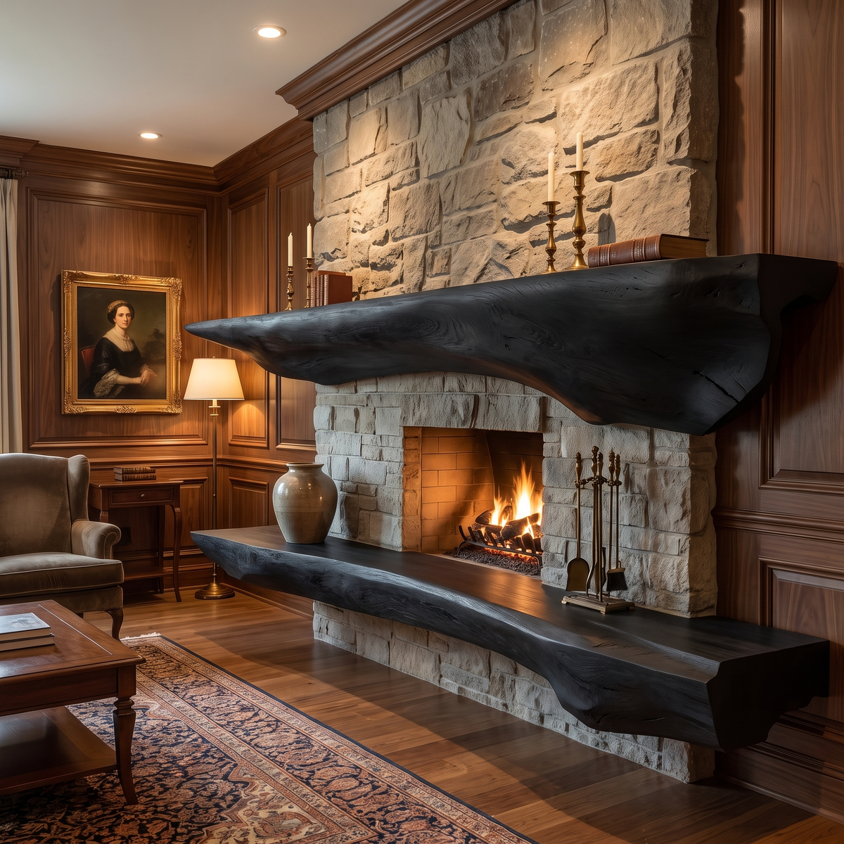 Sculpted Solid Hardwood Floating Fireplace Mantel Shelf - Image 7