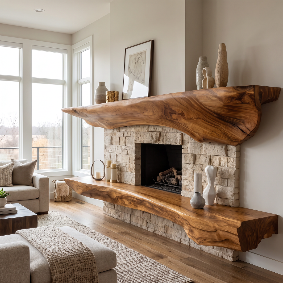 Sculpted Solid Hardwood Floating Fireplace Mantel Shelf - Image 5
