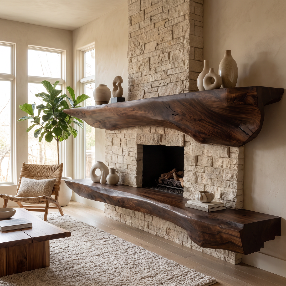 Sculpted Solid Hardwood Floating Fireplace Mantel Shelf - Image 6