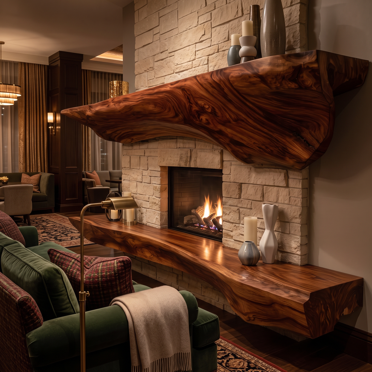 Sculpted Solid Hardwood Floating Fireplace Mantel Shelf - Image 4