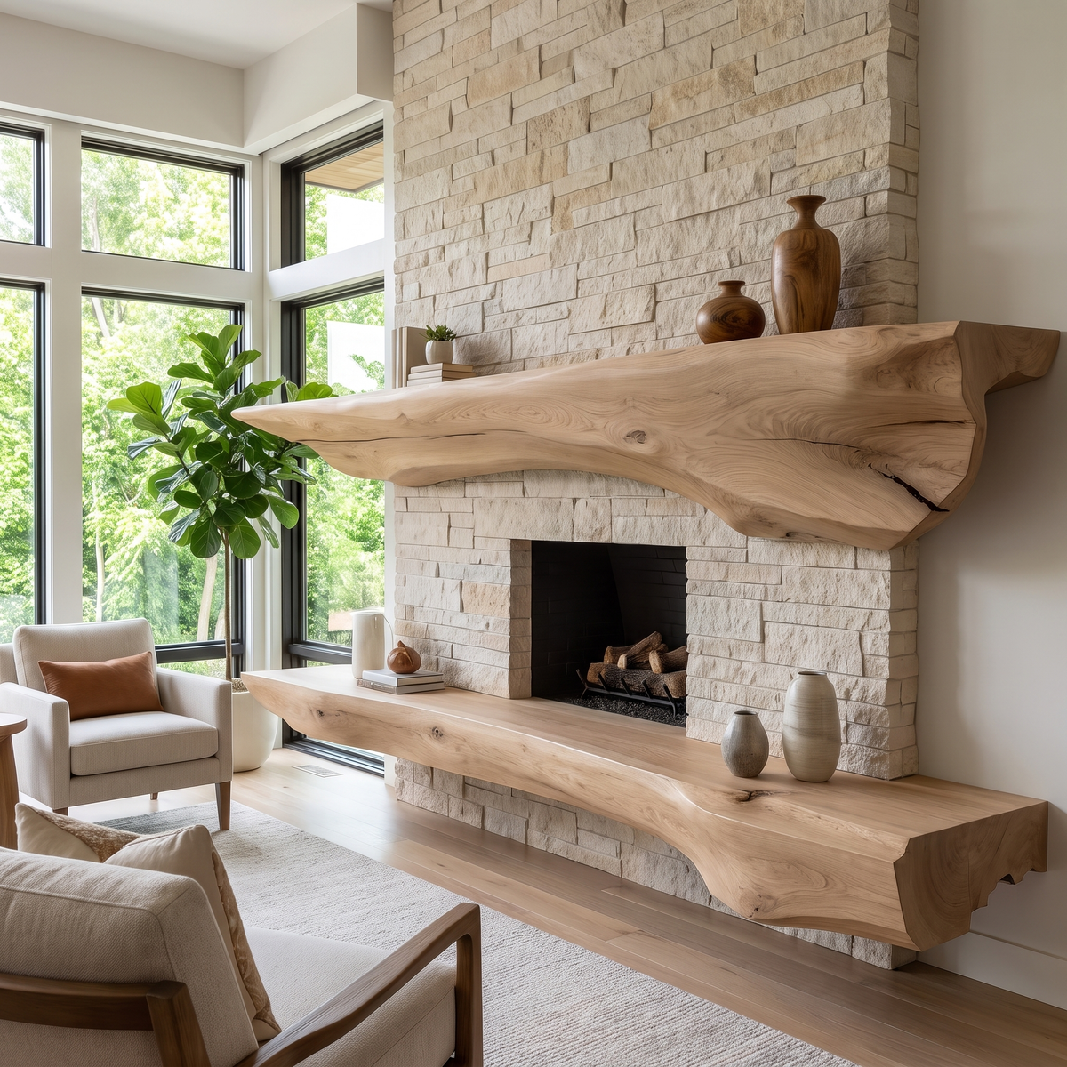 Sculpted Solid Hardwood Floating Fireplace Mantel Shelf - Image 2