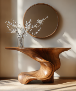 Monolithic Pedestal Solid Wood Console Table with Slim Top