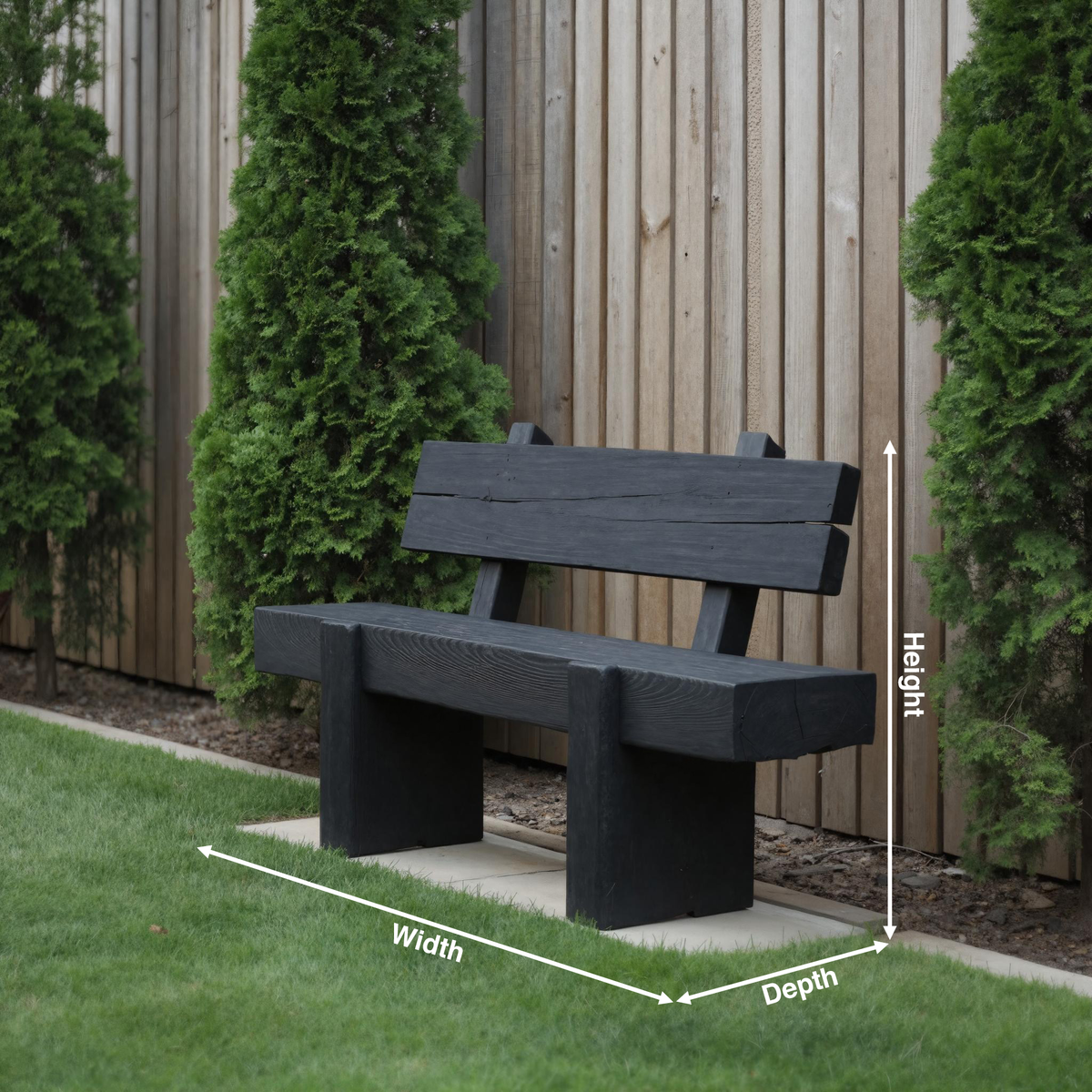 Charred Solid Wood Outdoor Bench with Reclined Backrest - Image 8