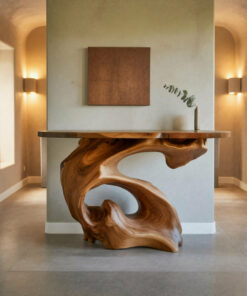 Live Edge Slab Console Table with Sculptural Solid Wood Base