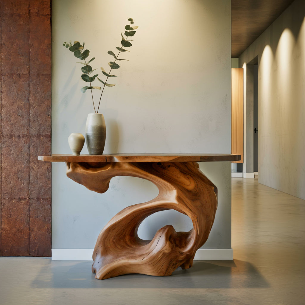 Live Edge Slab Console Table with Sculptural Solid Wood Base - Image 2