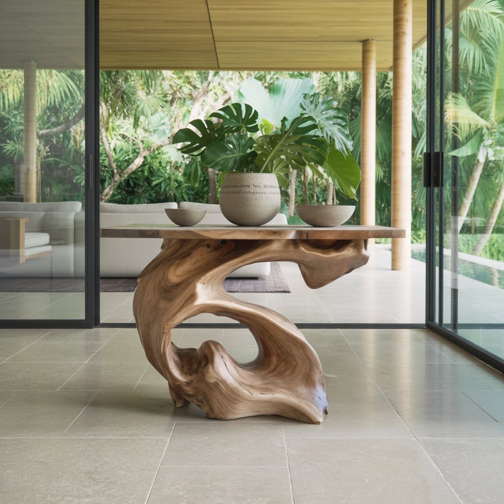Live Edge Slab Console Table with Sculptural Solid Wood Base - Image 3