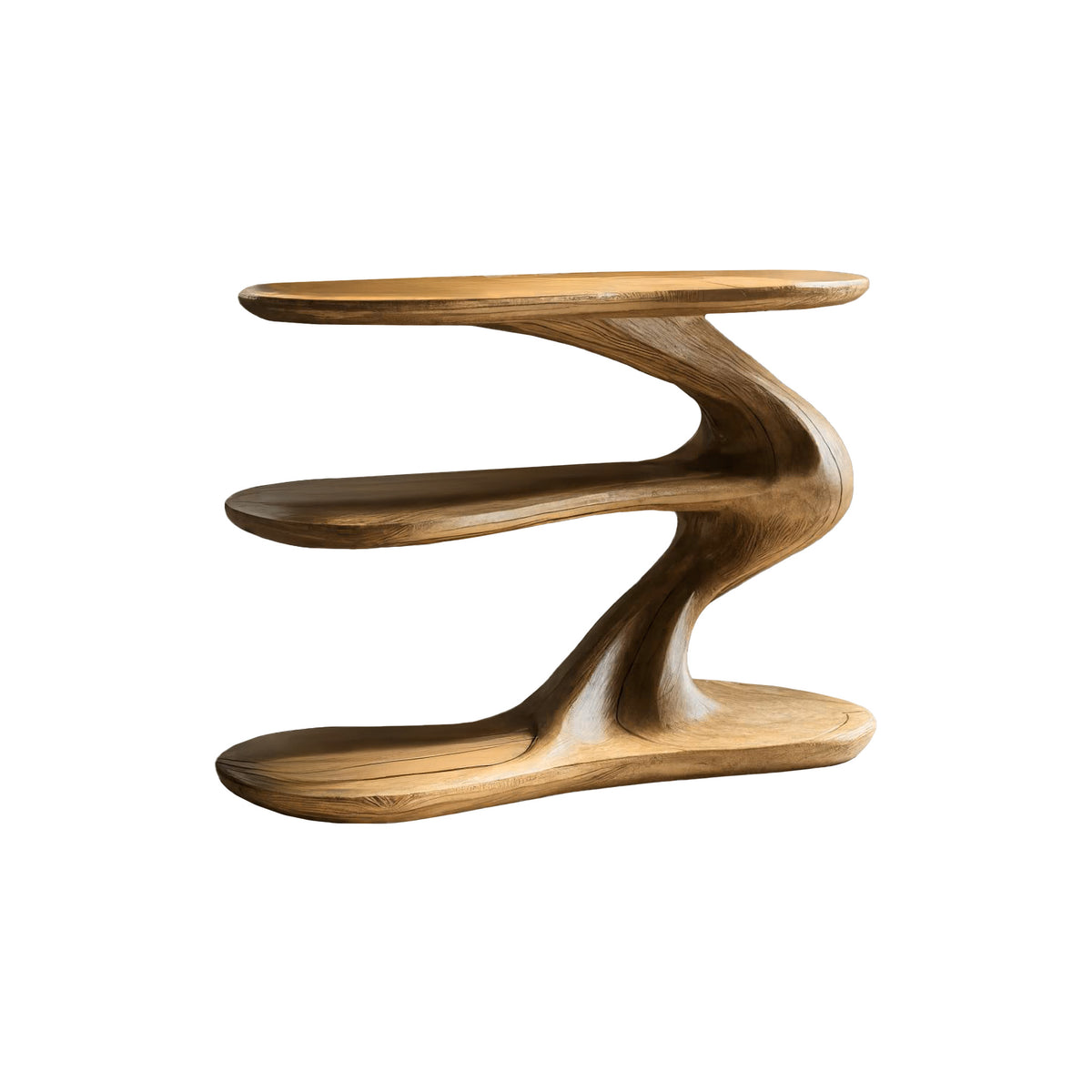 Sculpted Solid Wood Record Player Stand with Wave Contours - Image 7