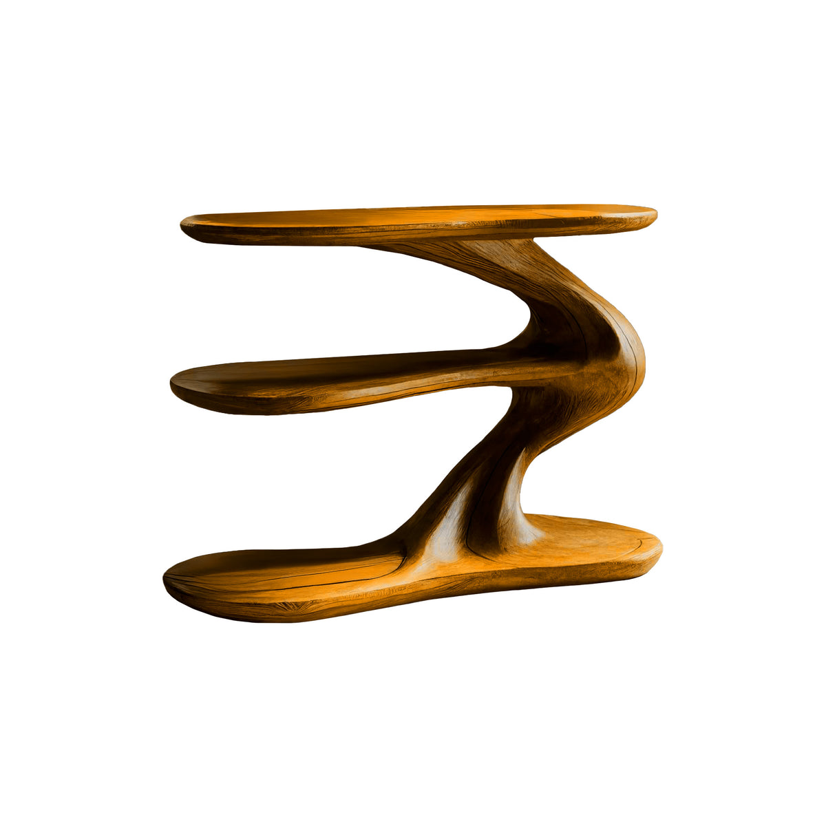 Sculpted Solid Wood Record Player Stand with Wave Contours - Image 8