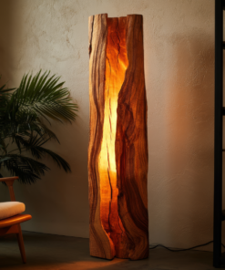 Live Edge Solid Wood Floor Lamp with Integrated LED Center Split