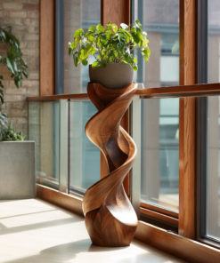 Twisted Solid Hardwood Pedestal Stand with Ribbon Spiral Form