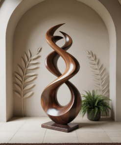 Rustic Abstract Solid Wood Flame Sculpture for Garden or Patio