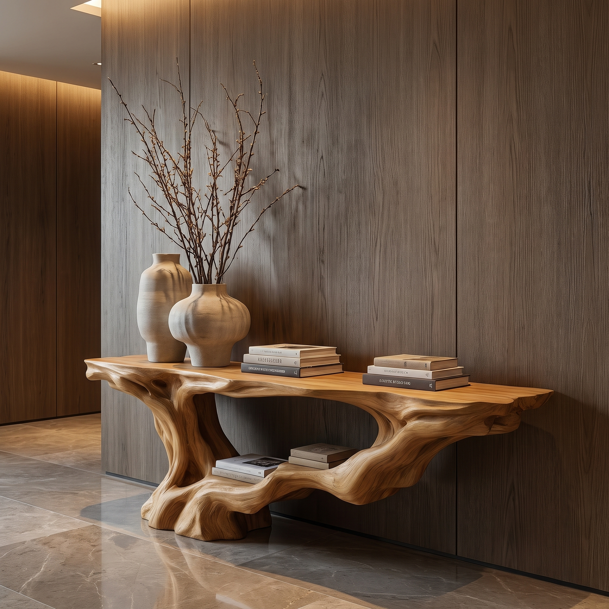 Solid Wood Console Table with Root-Inspired Sculpted Open Base - Image 3