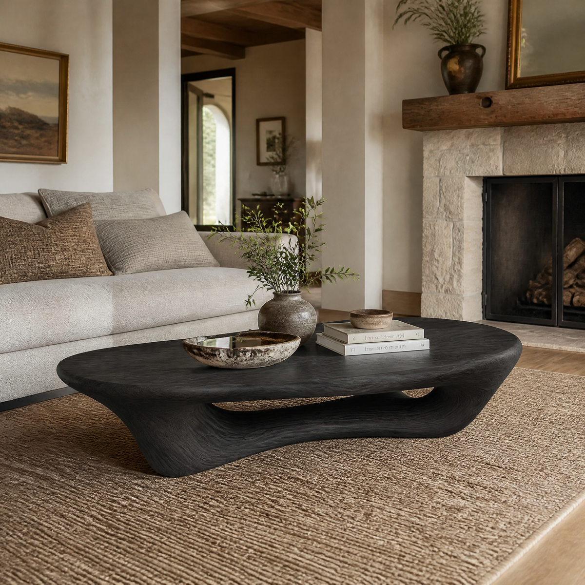 Sculpted Solid Wood Loop Base Coffee Table with Rounded Top - Image 7