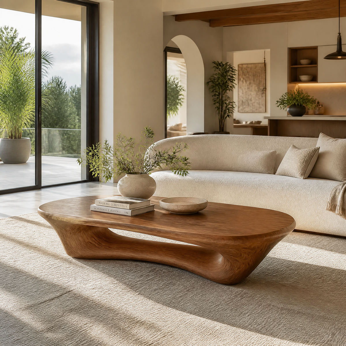 Sculpted Solid Wood Loop Base Coffee Table with Rounded Top - Image 5