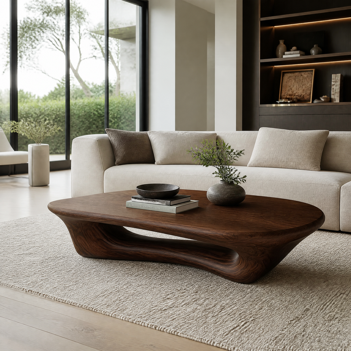 Sculpted Solid Wood Loop Base Coffee Table with Rounded Top - Image 6