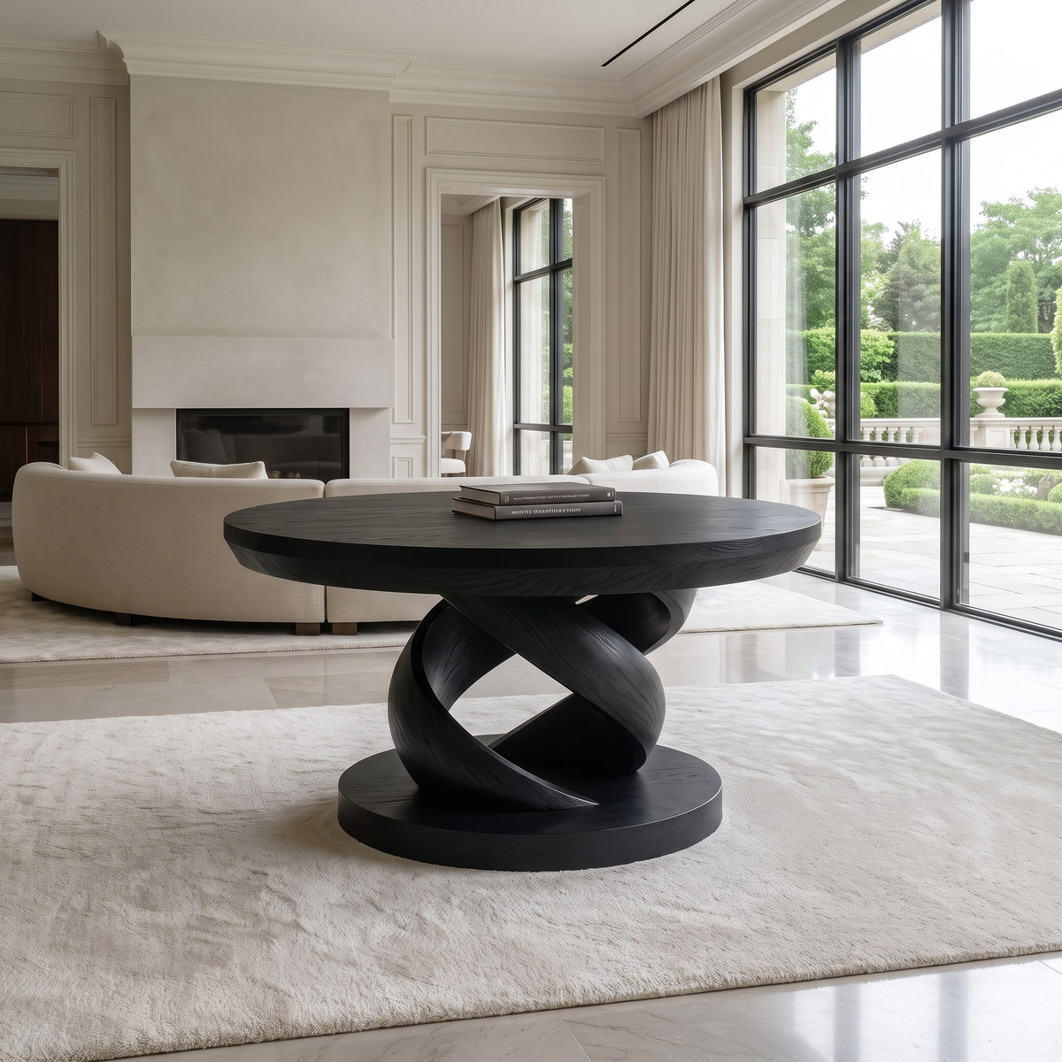 Round Solid Wood Coffee Table with Twisted Pedestal Base - Image 7