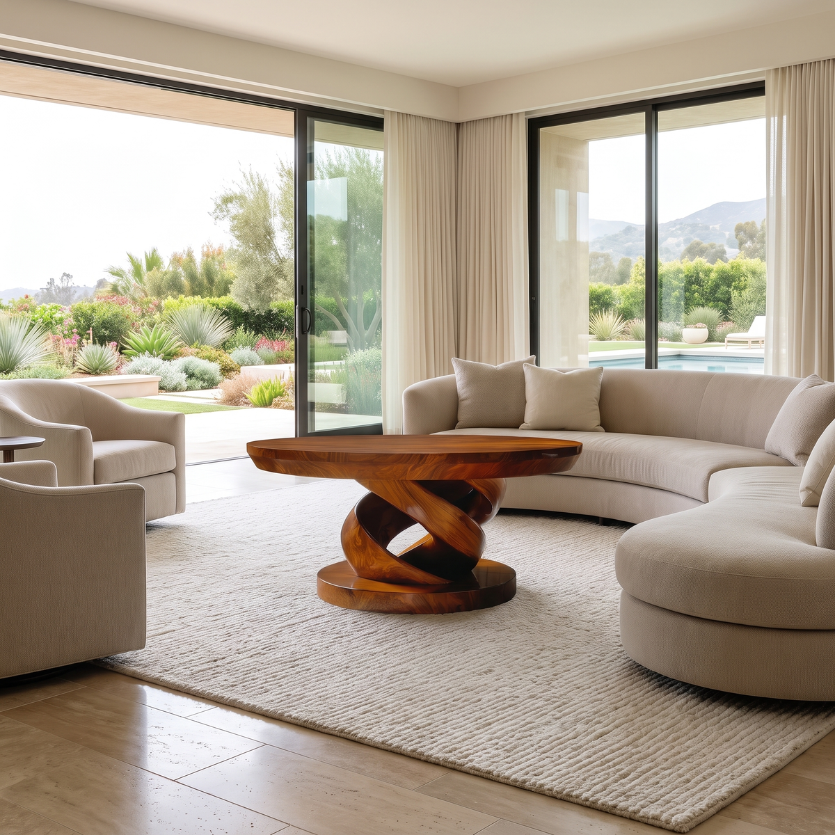 Round Solid Wood Coffee Table with Twisted Pedestal Base - Image 5