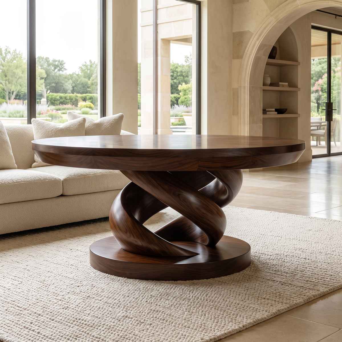 Round Solid Wood Coffee Table with Twisted Pedestal Base - Image 6