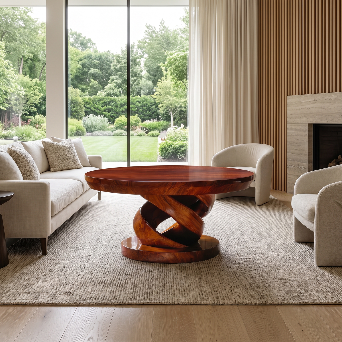 Round Solid Wood Coffee Table with Twisted Pedestal Base - Image 4