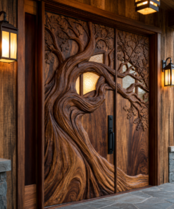 Sculpted Solid Wood Door with Carved Center Panel