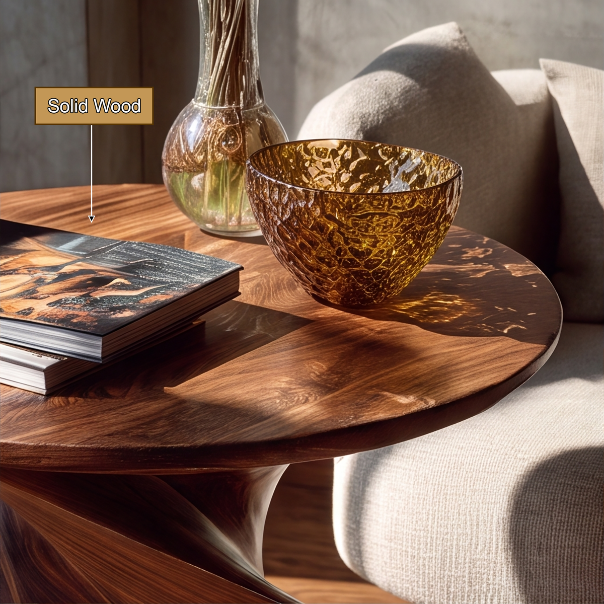 Twisted Pedestal Solid Wood Side Table with Round Top - Image 4