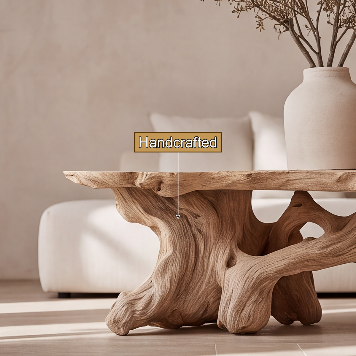 Live Edge Solid Wood Coffee Table with Root-Inspired Base - Image 3