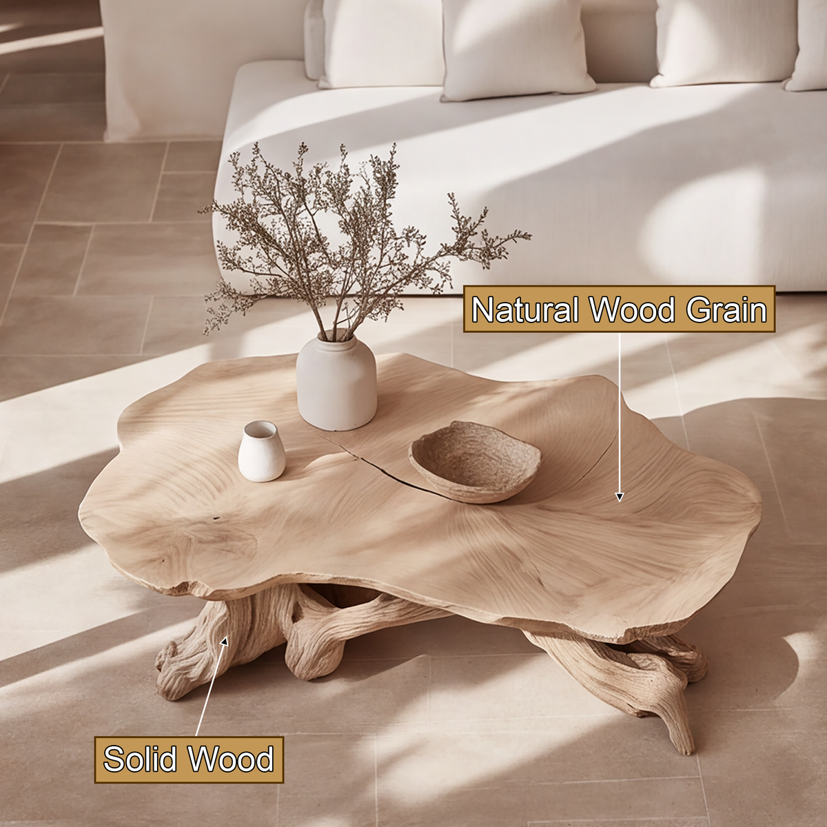 Live Edge Solid Wood Coffee Table with Root-Inspired Base - Image 2
