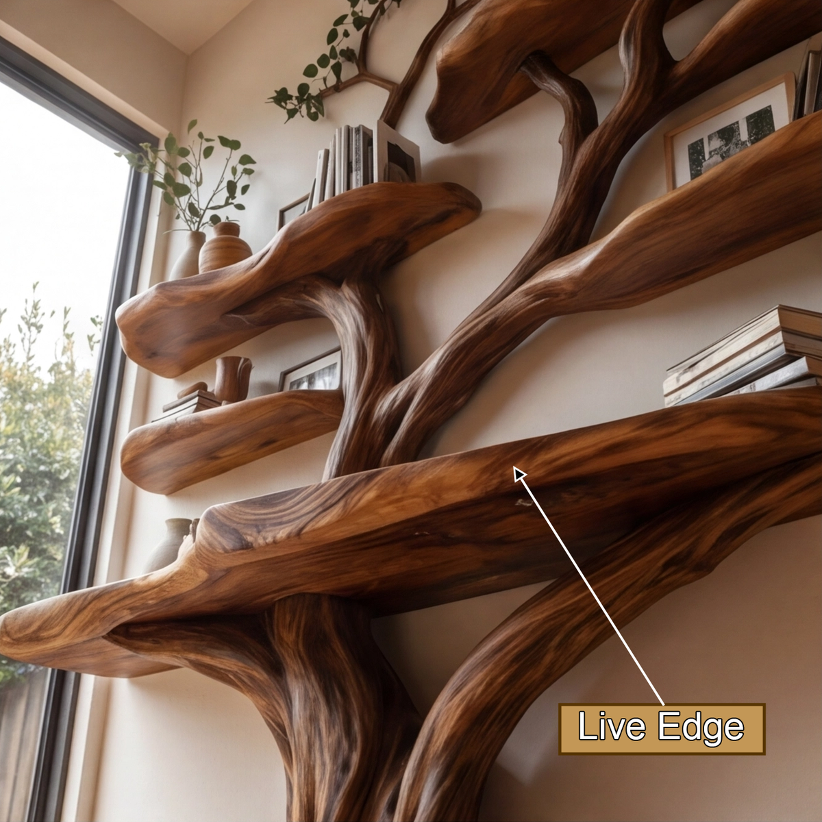 Symmetrical Tree Solid Wood Console Table with Upper Shelves - Image 3