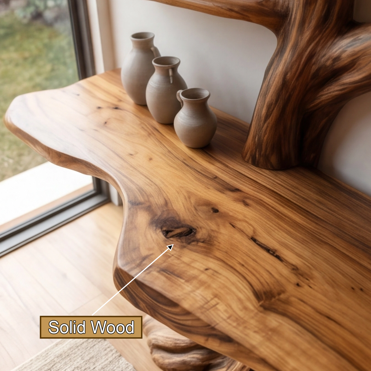 Symmetrical Tree Solid Wood Console Table with Upper Shelves - Image 6