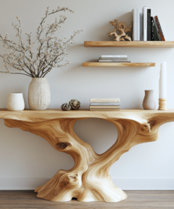 Root-Inspired Solid Wood Console Table with Natural Edge Top