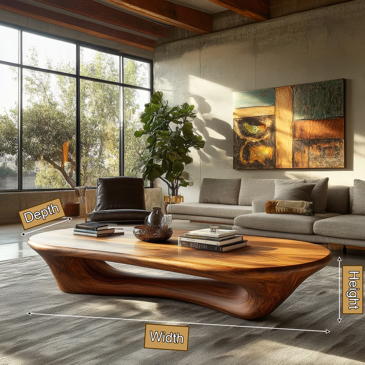 Sculpted Solid Wood Loop Base Coffee Table with Rounded Top - Image 8