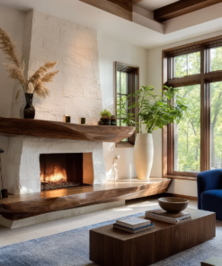 Solid Wood Fireplace Mantel Shelf with Sculpted Underside