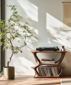 Solid Wood Open Frame Record Player Stand with Two Vinyl Cubbies
