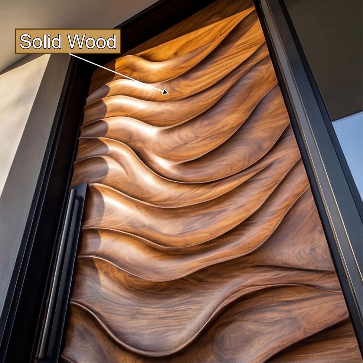 Wave-Carved Solid Wood Rectangular Single Entry Door - Image 4