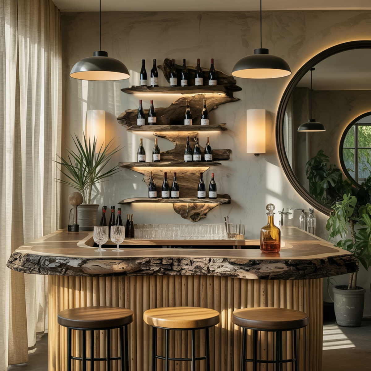 Live Edge Floating Wine Rack with Stacked Solid Slab Tiers - Image 3