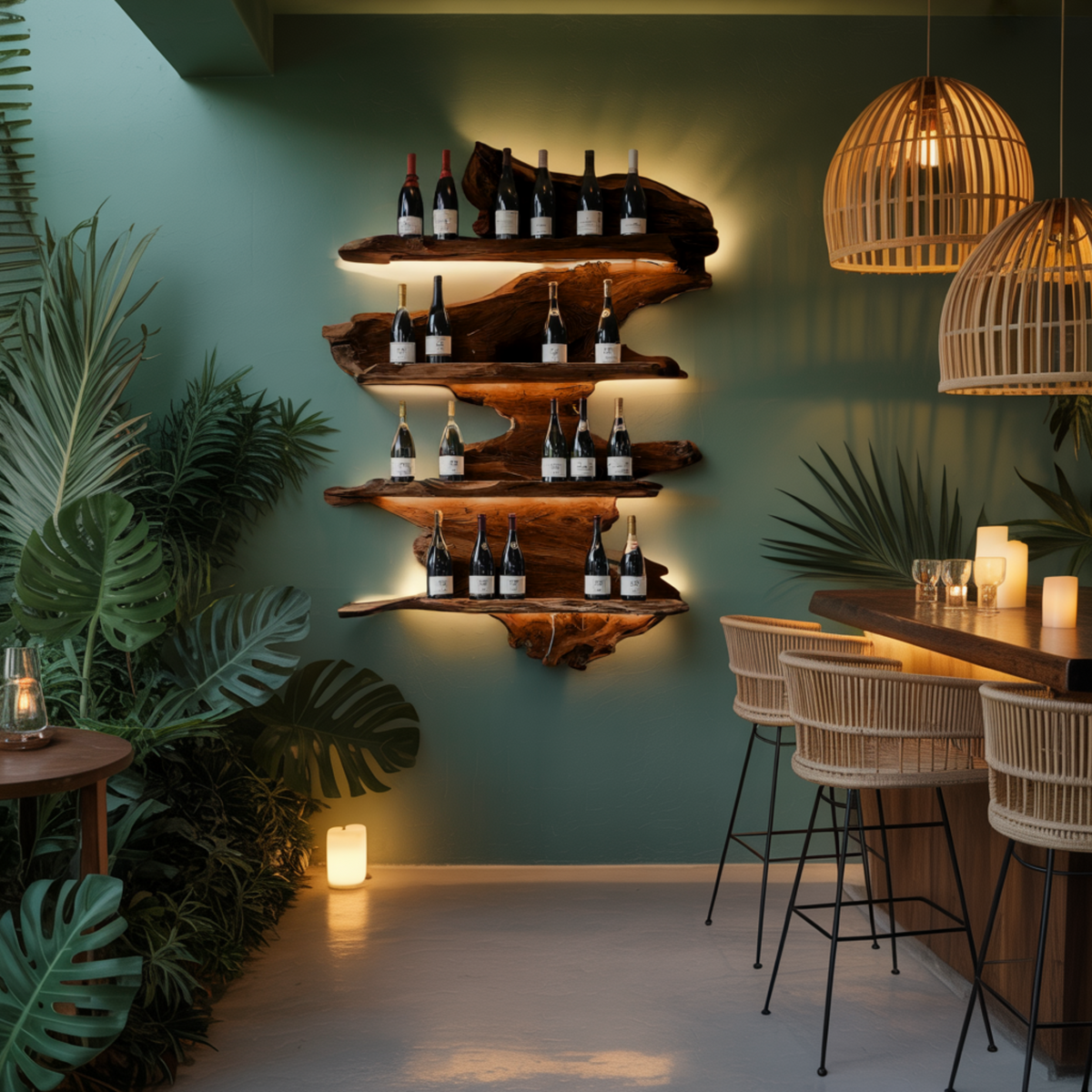 Live Edge Floating Wine Rack with Stacked Solid Slab Tiers - Image 4