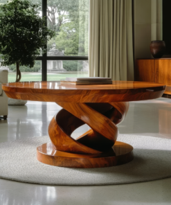 Round Solid Wood Coffee Table with Twisted Pedestal Base