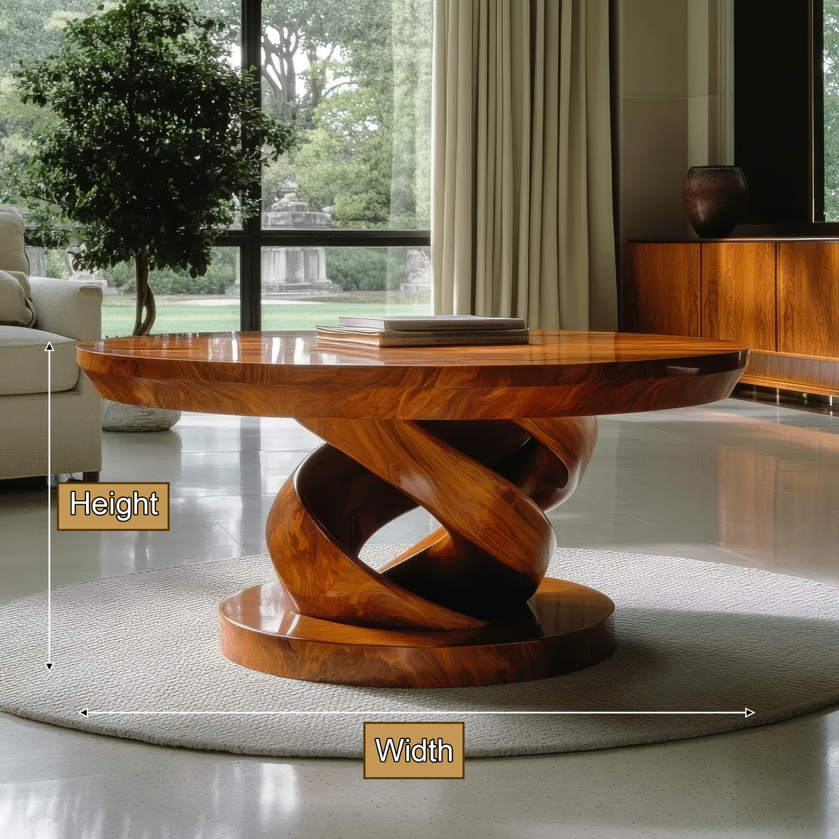 Round Solid Wood Coffee Table with Twisted Pedestal Base - Image 8