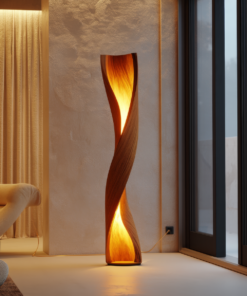 Sculpted Solid Wood Twisting Floor Lamp with Integrated LED